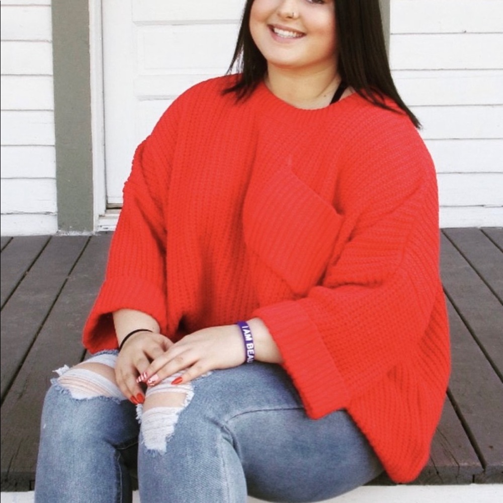 Red flowy sweater
